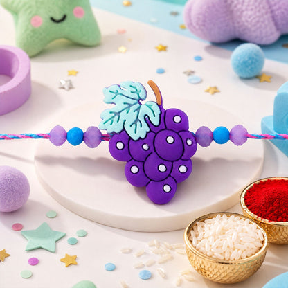 Grapes Kids Beaded Rakhi with Playful Fruit Charm (4 Pc)