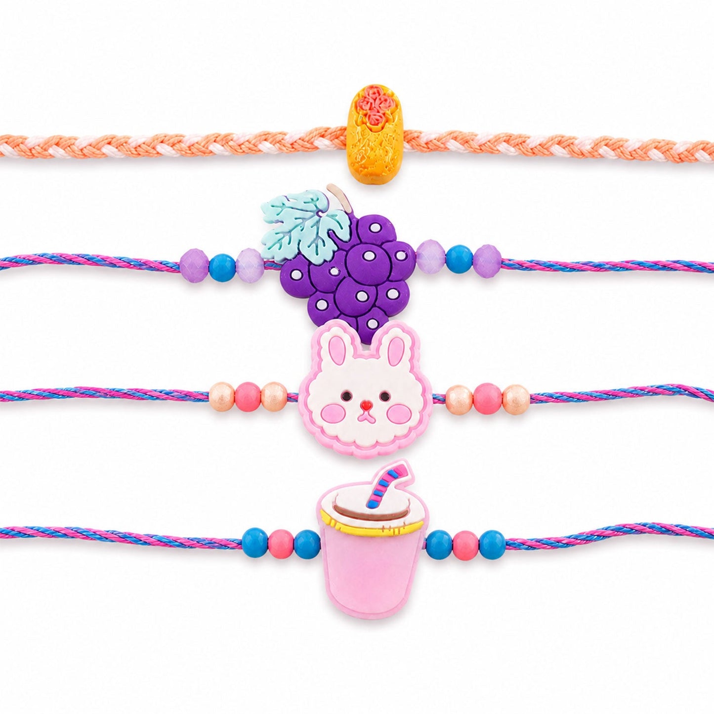Grapes Kids Beaded Rakhi with Playful Fruit Charm (4 Pc)