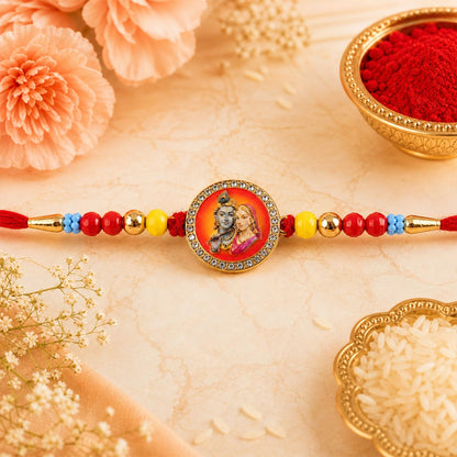 Ganesh Devotional Pearl Beaded Rakhi with Sacred Art (4 Pc)