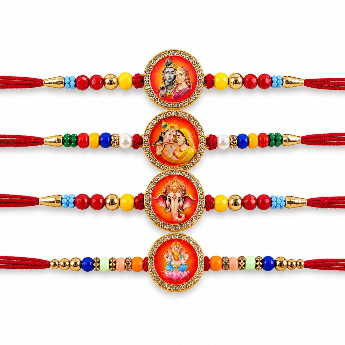 Ganesh Devotional Pearl Beaded Rakhi with Sacred Art (4 Pc)