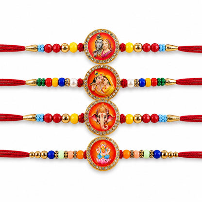Ganesh Devotional Pearl Beaded Rakhi with Sacred Art (4 Pc)