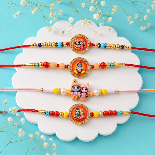 Radha Krishna Kids Beaded Rakhi with Cute Charm (4 Pc)