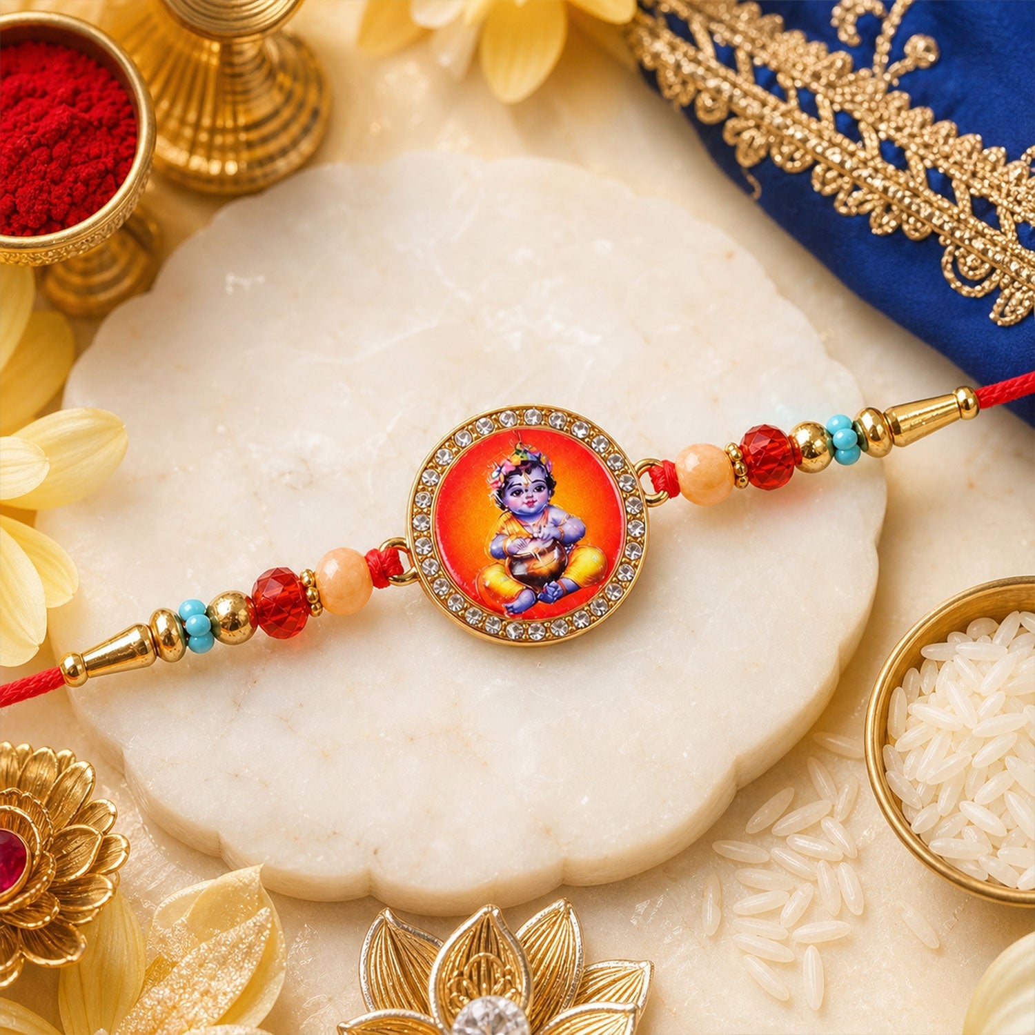 Radha Krishna Kids Beaded Rakhi with Cute Charm (4 Pc)