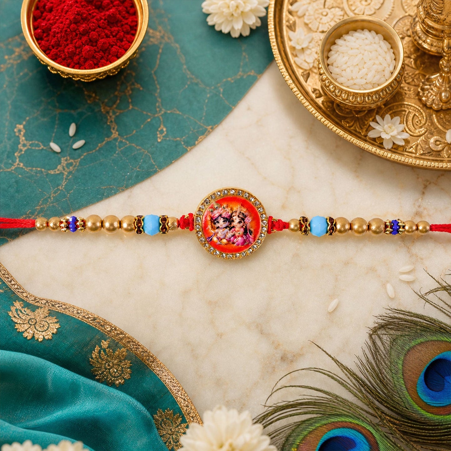 Radha Krishna Kids Beaded Rakhi with Cute Charm (4 Pc)