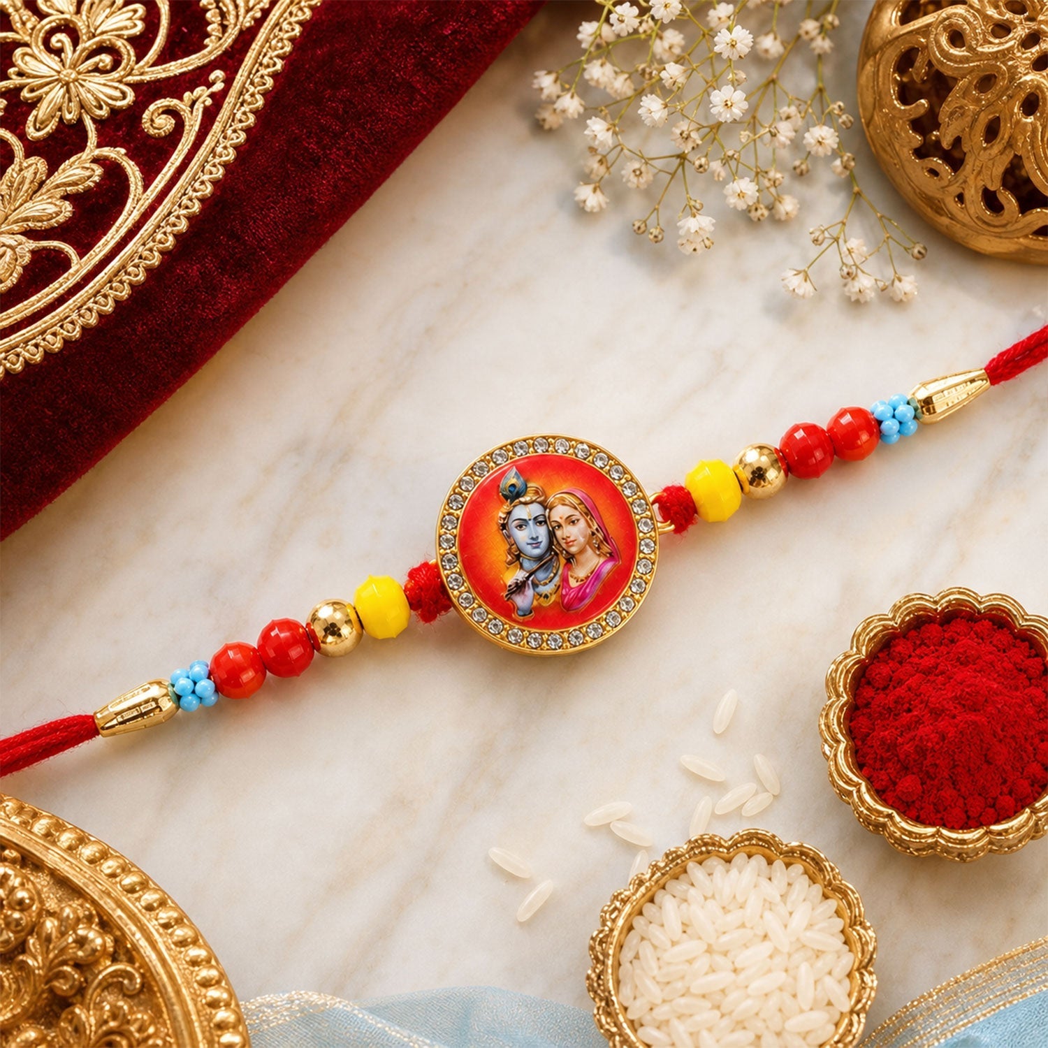 Radha Krishna Kids Beaded Rakhi with Cute Charm (4 Pc)