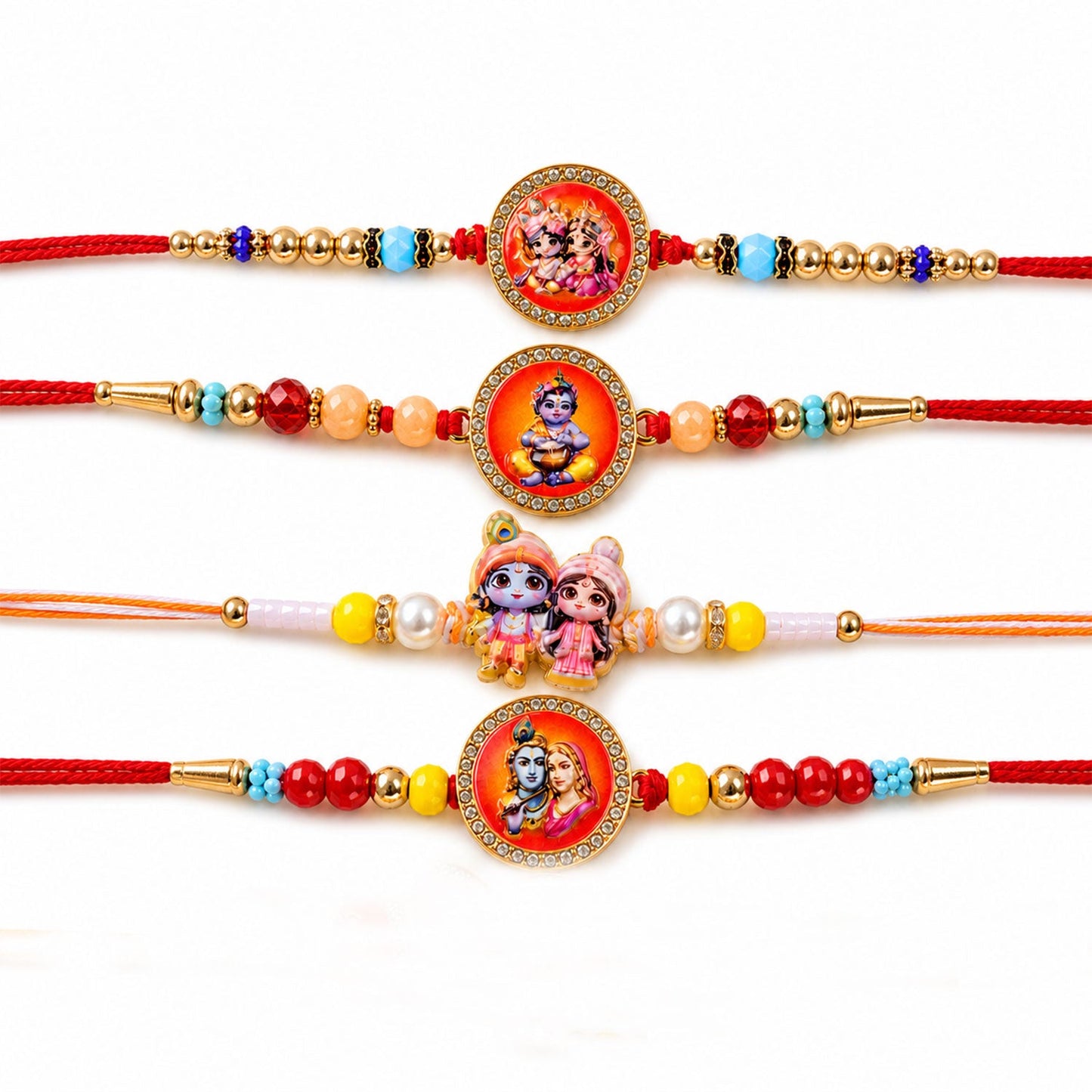 Radha Krishna Kids Beaded Rakhi with Cute Charm (4 Pc)
