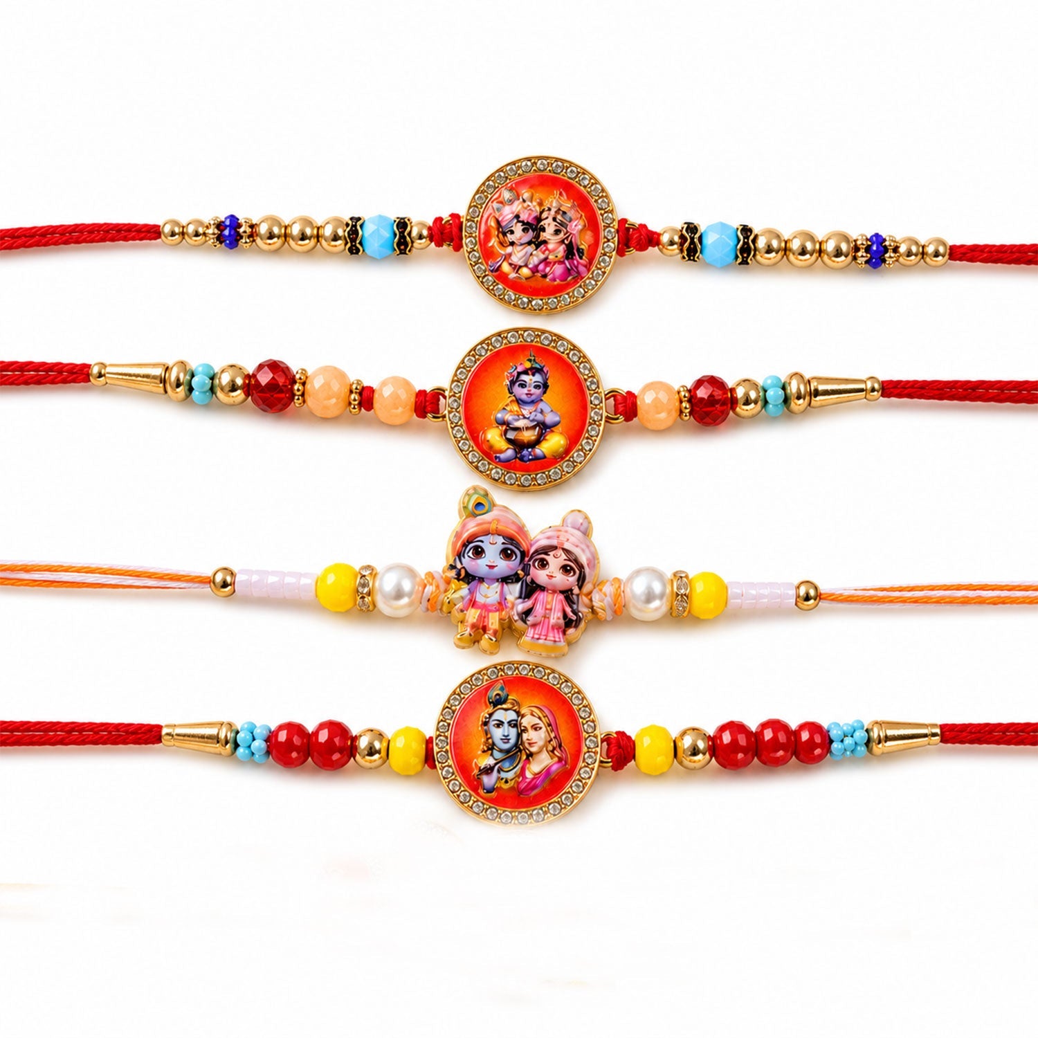Radha Krishna Kids Beaded Rakhi with Cute Charm (4 Pc)