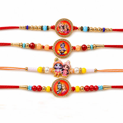 Radha Krishna Kids Beaded Rakhi with Cute Charm (4 Pc)