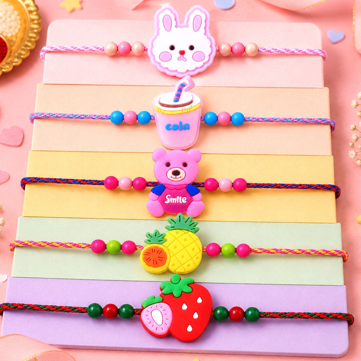 Pineapple Fruit Kids Beaded Rakhi Pack with Playful Charm (5 Pc)