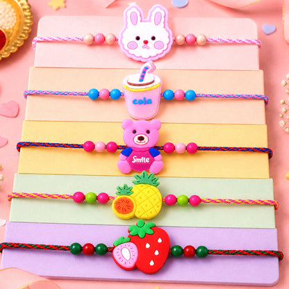 Pineapple Fruit Kids Beaded Rakhi Pack with Playful Charm (5 Pc)