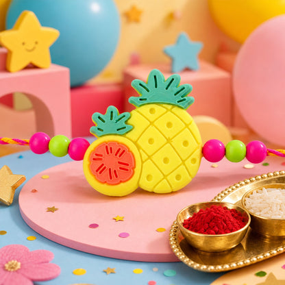 Pineapple Fruit Kids Beaded Rakhi Pack with Playful Charm (5 Pc)