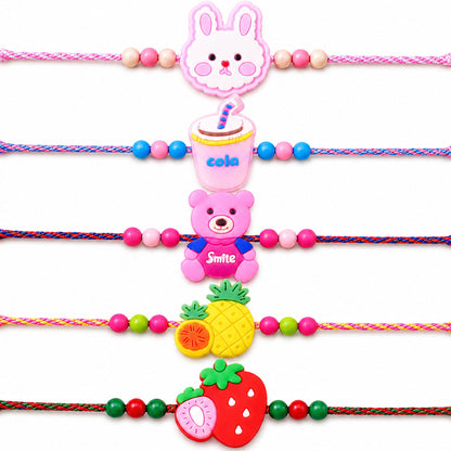 Pineapple Fruit Kids Beaded Rakhi Pack with Playful Charm (5 Pc)