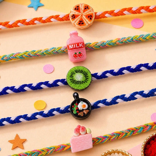 Cartoon Charm Kids Beaded Rakhi Pack with Fun Motif Work (5 Pc)