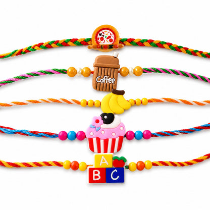 Banana Fruit Kids Beaded Rakhi Pack with Playful Charm (5 Pc)