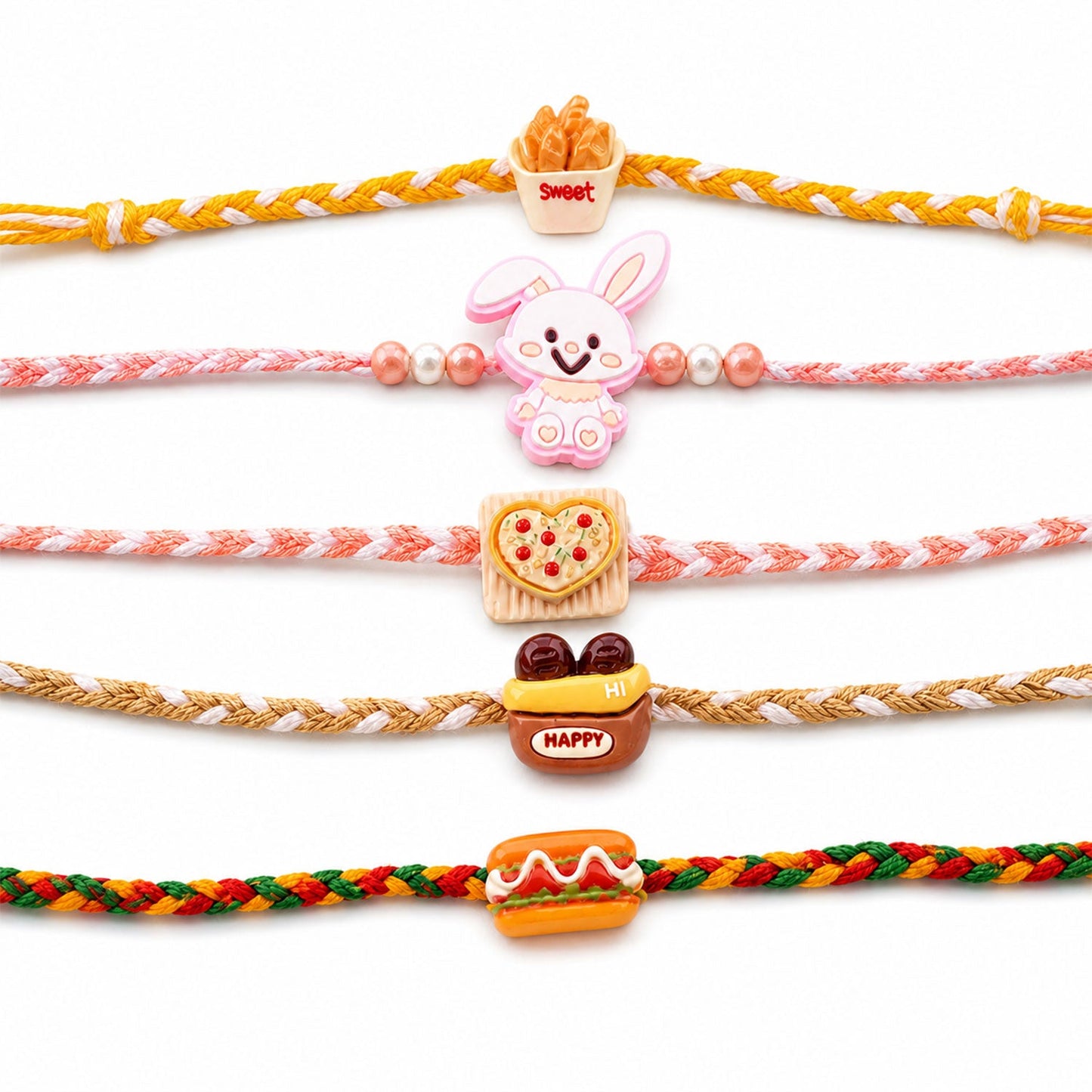 Snack Theme Kids Beaded Rakhi Pack with Fun Food Charm (5 Pc)