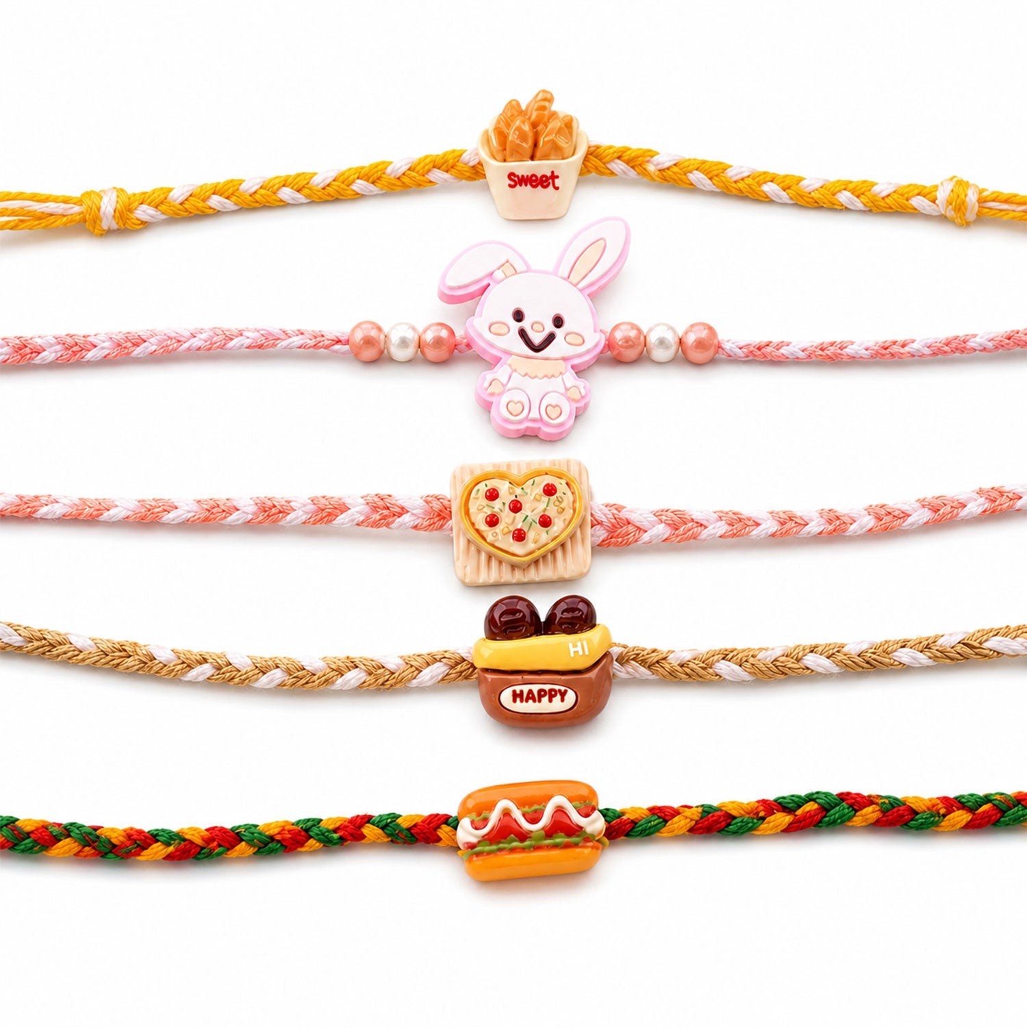 Snack Theme Kids Beaded Rakhi Pack with Fun Food Charm (5 Pc)