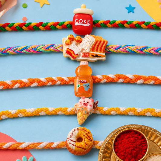 Sweett Snack Kids Beaded Rakhi Pack with Food Theme Charm (5 Pc)