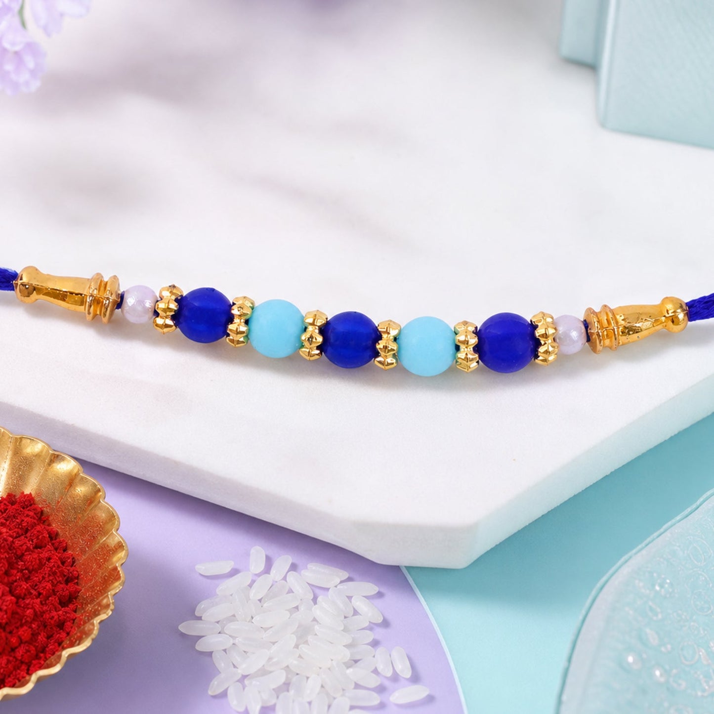Pearl Beaded Simple Traditional Rakhi with Elegant Festive Detail