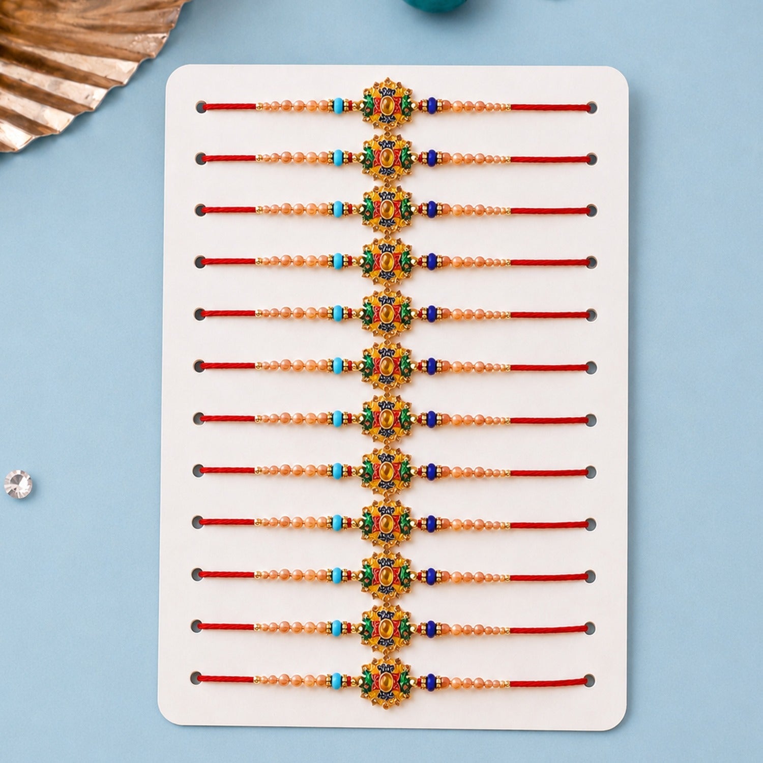 Premium Meenakari Crystal Multicolor Beads Designer Rakhi (12 Pc Set)