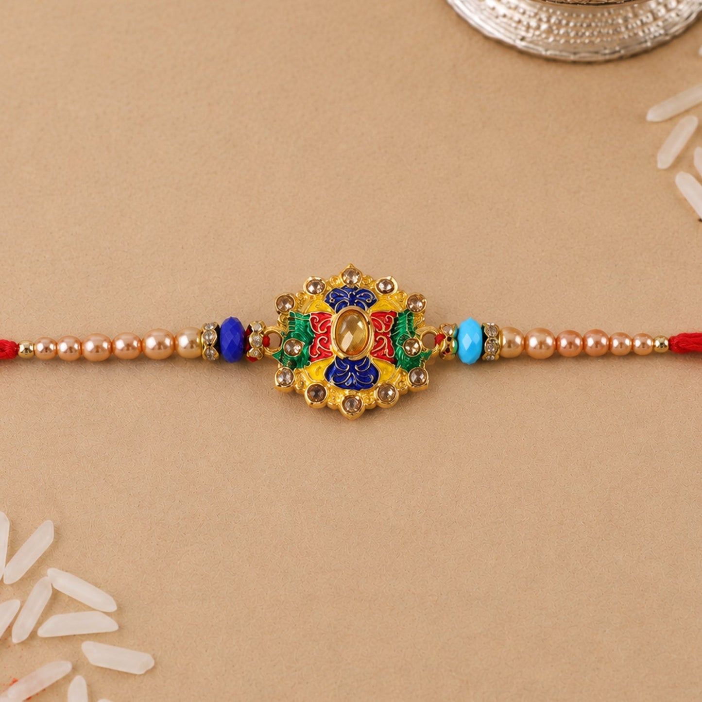 Premium Meenakari Crystal Multicolor Beads Designer Rakhi (12 Pc Set)
