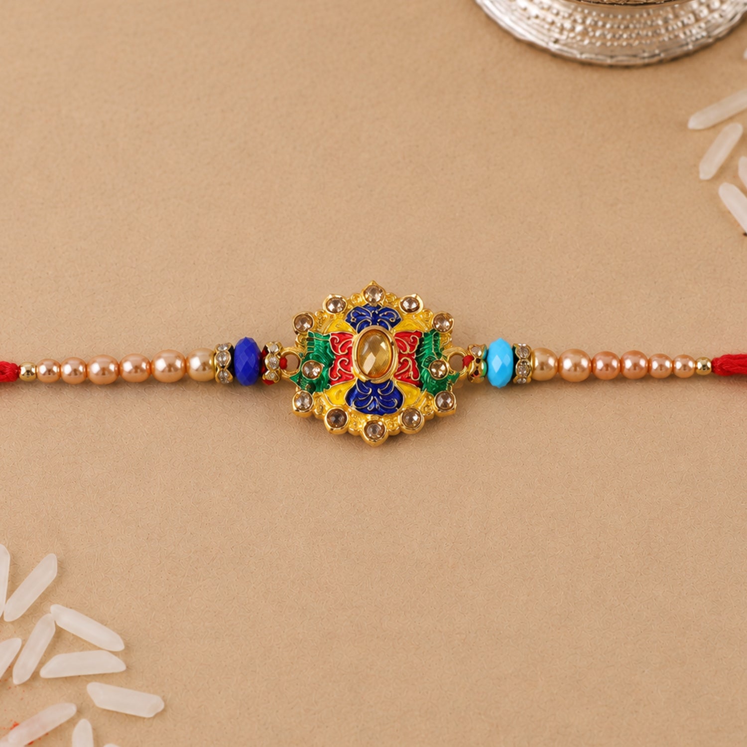 Premium Meenakari Crystal Multicolor Beads Designer Rakhi (12 Pc Set)