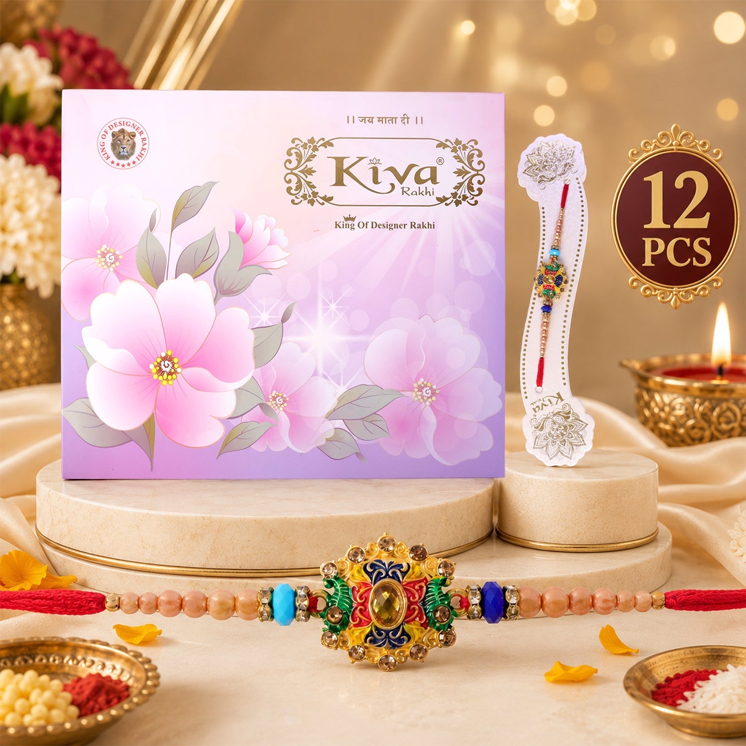 Premium Meenakari Crystal Multicolor Beads Designer Rakhi (12 Pc Set)