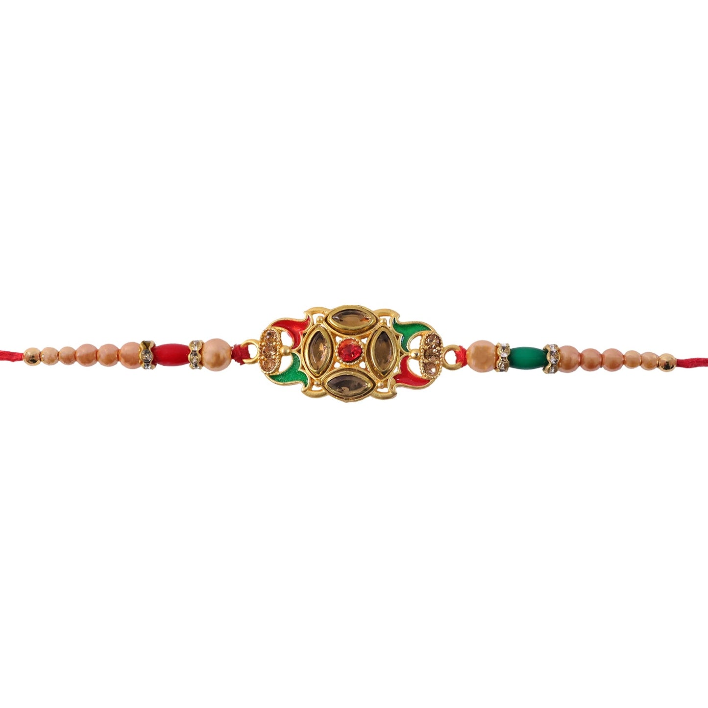 Designer Stylish Kundan Stone Pearl Beads Rakhi (12 Pc Set)