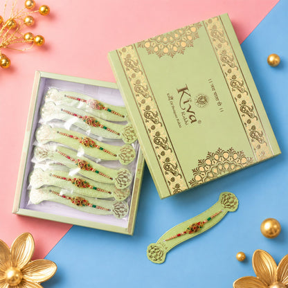 Designer Stylish Kundan Stone Pearl Beads Rakhi (12 Pc Set)