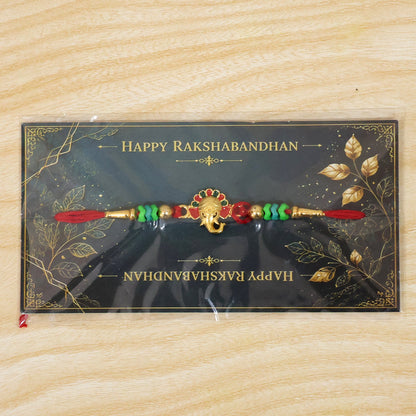 Ganesha Kundan Beaded Rakhi with Royal Crown Center Charm Design