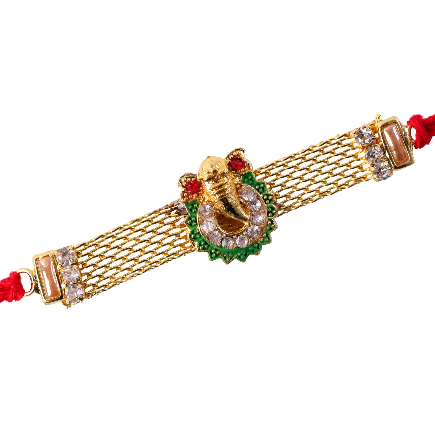 Ganesha Charm Rakhi with Elegant Stone Center Motif Design