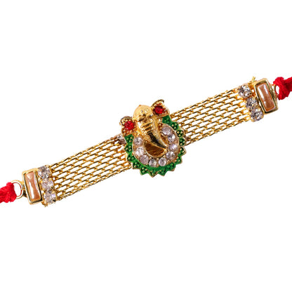 Ganesha Charm Rakhi with Elegant Stone Center Motif Design