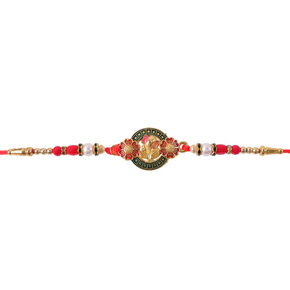 Stylish Ganesh Motif Rakhi with Ornamental Beaded Center Design