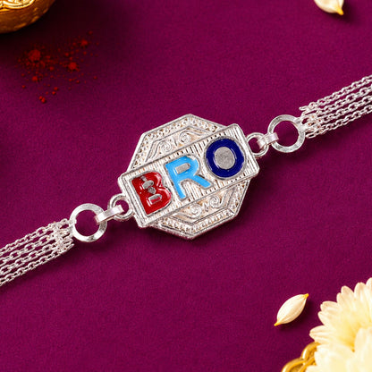 BRO Letter Stone Rakhi with Modern Chain Style Rakhi For Brother
