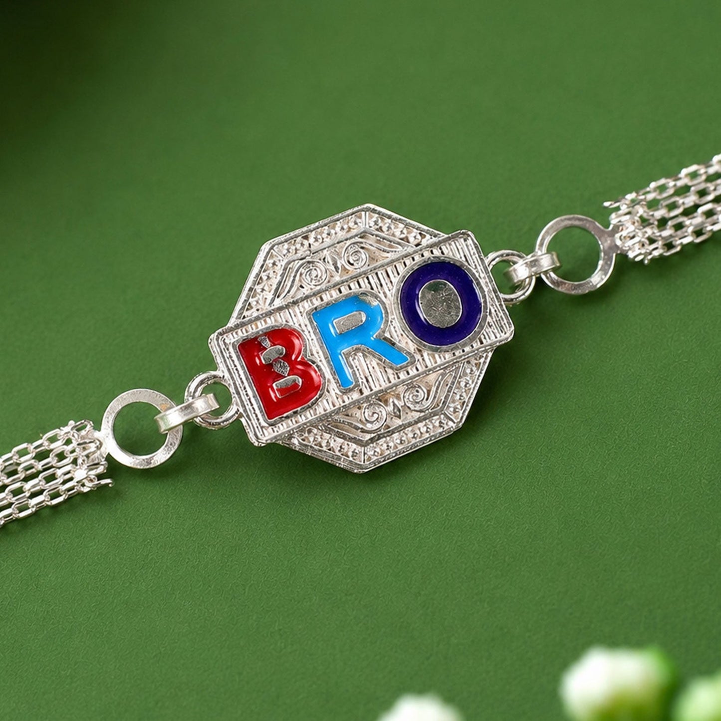 BRO Letter Stone Rakhi with Modern Chain Style Rakhi For Brother