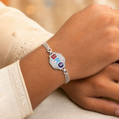 BRO Letter Stone Rakhi with Modern Chain Style Rakhi For Brother