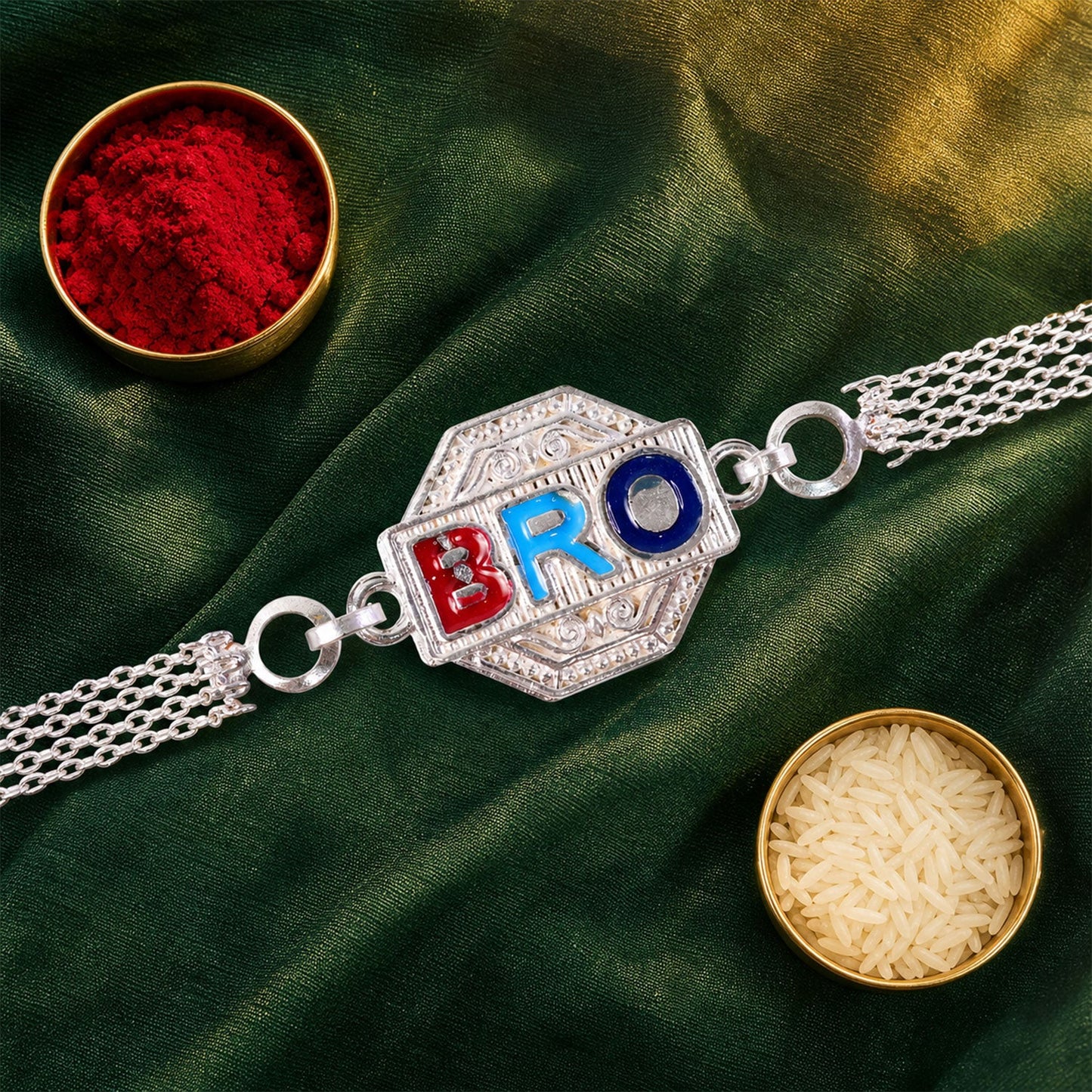 BRO Letter Stone Rakhi with Modern Chain Style Rakhi For Brother
