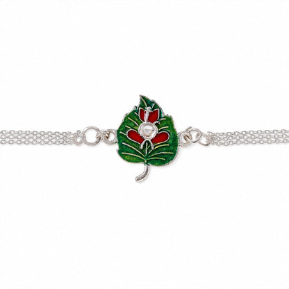 Leaf Ganesha Motif Stone Rakhi with Elegant Chain Center Detail Design