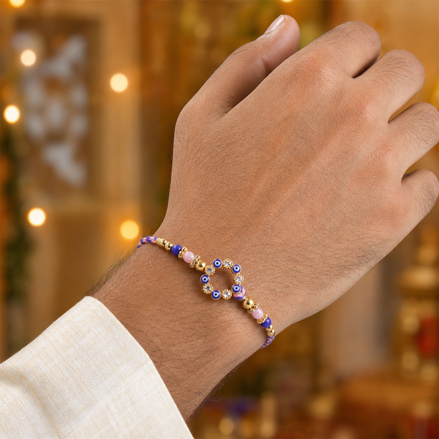 Premium Evil Eye Nazar Crystal Beads Bhai Bhabhi Rakhi Lumba Set