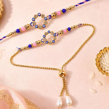 Premium Evil Eye Nazar Crystal Beads Bhai Bhabhi Rakhi Lumba Set