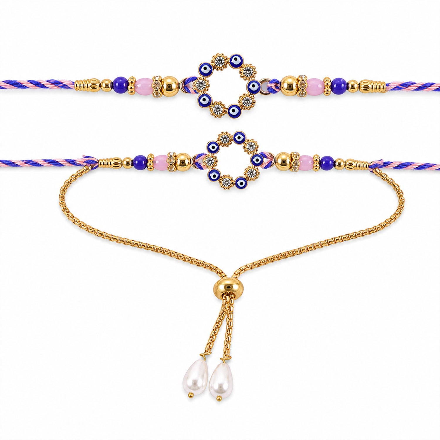 Premium Evil Eye Nazar Crystal Beads Bhai Bhabhi Rakhi Lumba Set