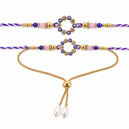 Premium Evil Eye Nazar Crystal Beads Bhai Bhabhi Rakhi Lumba Set