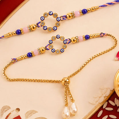 Premium Evil Eye Nazar Crystal Beads Bhai Bhabhi Rakhi Lumba Set