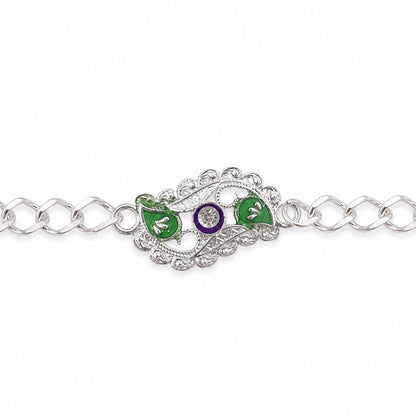 Stylish Leaf Meenakari Enamel Crystal Silver Chain Designer Rakhi