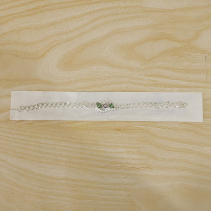 Stylish Leaf Meenakari Enamel Crystal Silver Chain Designer Rakhi