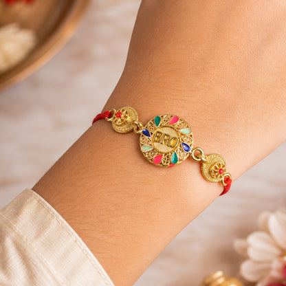 BRO Letter Beaded Rakhi with Round Pearl Accent Center Design