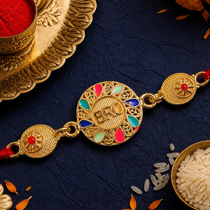 BRO Letter Beaded Rakhi with Round Pearl Accent Center Design