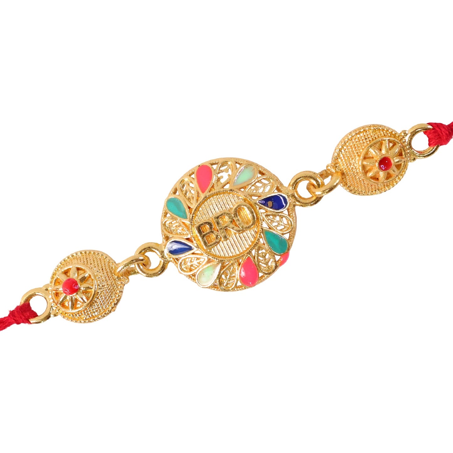 BRO Letter Beaded Rakhi with Round Pearl Accent Center Design