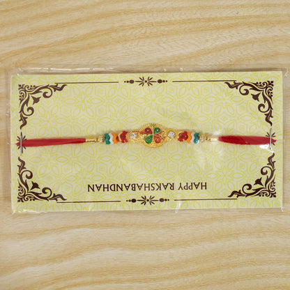 Floral Leaf Motif Beaded Rakhi with Pearl Accent Center Design