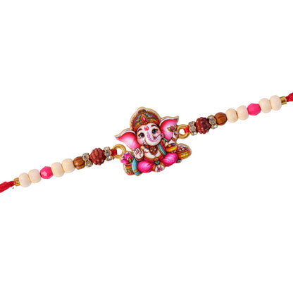 Cute Ganesha Pearl Beaded Rakhi with Playful Center Charm Design
