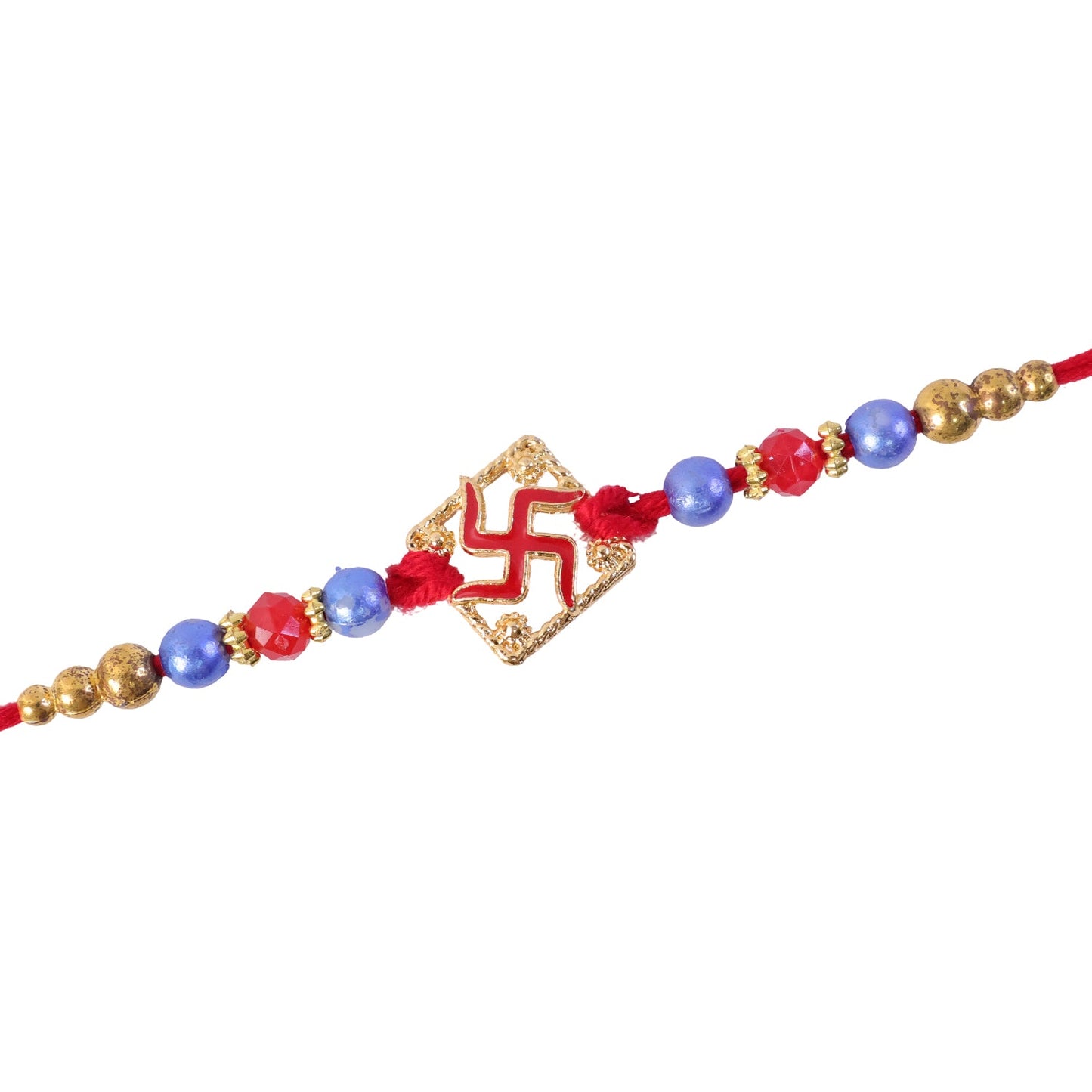 Swastik Beaded Rakhi with Traditional Pearl Accent Center Design